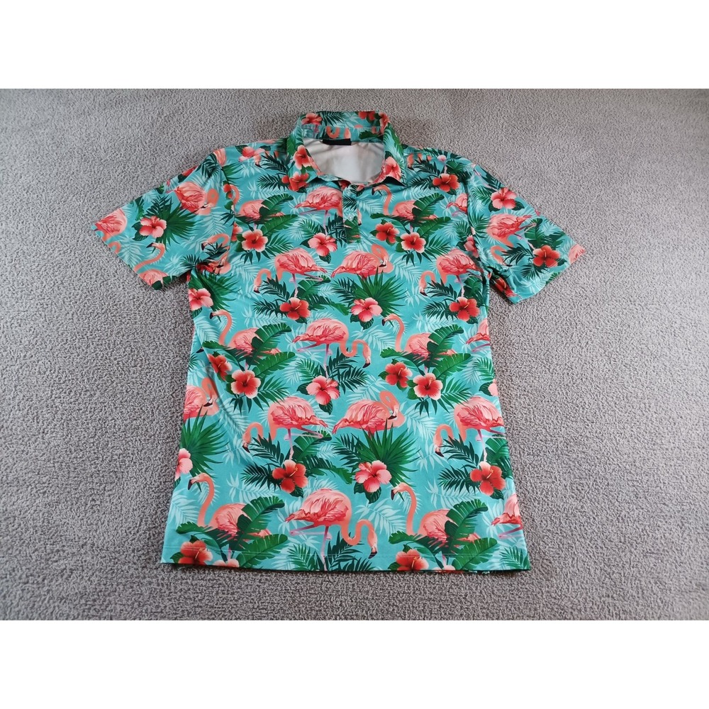 Yatta Golf Polo Shirt Mens M Flamingo Tropical Hawaiian Performance Stretch